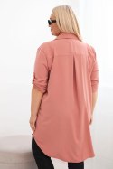Sukienka damska koszulowa Plus Size z dłuższym tyłem i podwijanym rękawem ciemny pudrowy róż