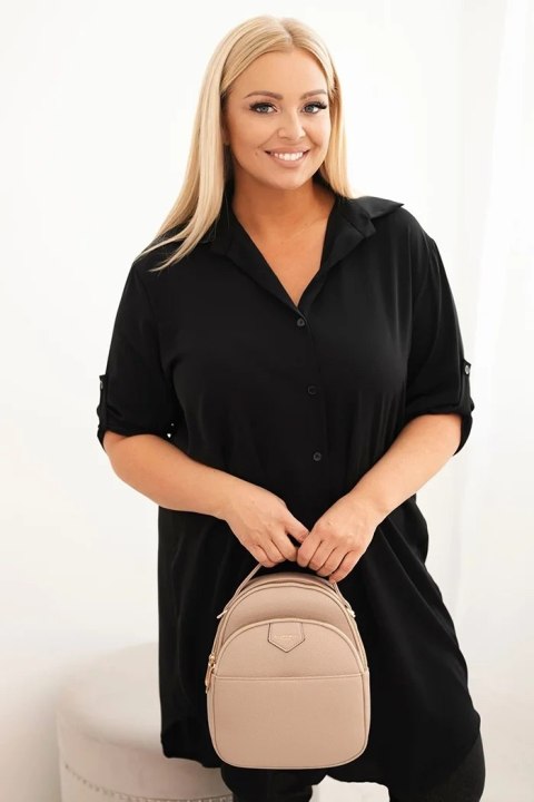 Sukienka damska koszulowa Plus Size z dłuższym tyłem i podwijanym rękawem czarna