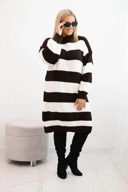 Sukienka damska swetrowa Plus Size w pasy brązowa