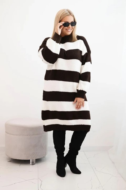 Sukienka damska swetrowa Plus Size w pasy brązowa