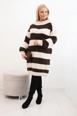 Sukienka damska swetrowa Plus Size w pasy camelowa