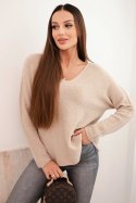 Sweter damska z wiskozą z dekoltem w serek ciemno beżowy