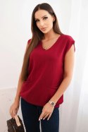 Sweter damski wiskozowy bez rękawów z kieszeniami i dekoltem V bordowy