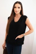 Sweter damski wiskozowy bez rękawów z kieszeniami i dekoltem V czarny