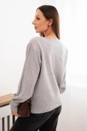 Sweter damski wiskozowy z długim rękawem i rozcięciem po bokach szary