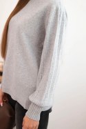 Sweter damski wiskozowy z długim rękawem i rozcięciem po bokach szary