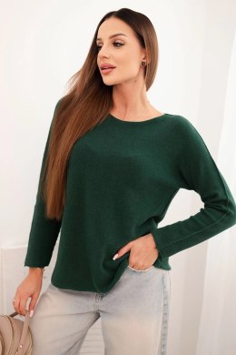 Sweterek damska z wiskozy z długim rękawem i okrągłym dekoltem ciemny zielony