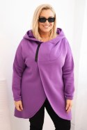Bluza damska Plus Size ocieplana z kapturem i asymetrycznym zamkiem ciemno fioletowa