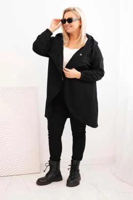 Bluza damska Plus Size ocieplana z kapturem i asymetrycznym zamkiem czarna