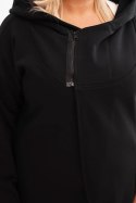 Bluza damska Plus Size ocieplana z kapturem i asymetrycznym zamkiem czarna