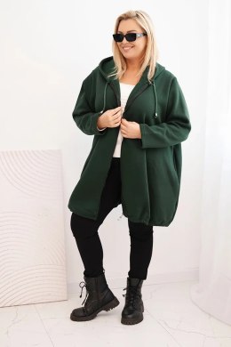 Bluza damska Plus Size ocieplana z kapturem i zamkiem ciemno zielona