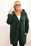 Bluza damska ocieplana Plus Size z kapturem i kieszeniami ciemno zielona