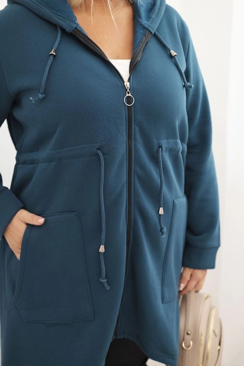 Bluza damska ocieplana Plus Size z kapturem i kieszeniami morska