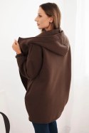 Bluza damska ocieplana z kapturem i asymetrycznym zamkiem brązowa