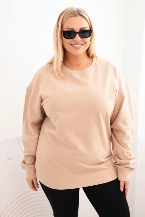 Bluza damska pętelkowa Plus Size bawełniana basic z okrągłym dekoltem beżowa