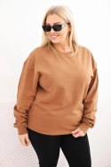 Bluza damska pętelkowa Plus Size bawełniana basic z okrągłym dekoltem camelowa