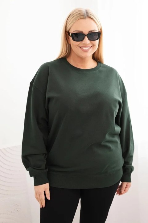Bluza damska pętelkowa Plus Size bawełniana basic z okrągłym dekoltem ciemno zielona