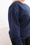 Bluza damska pętelkowa Plus Size bawełniana basic z okrągłym dekoltem granatowa