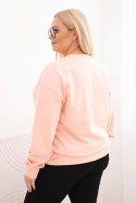 Bluza damska pętelkowa Plus Size bawełniana basic z okrągłym dekoltem łososiowa