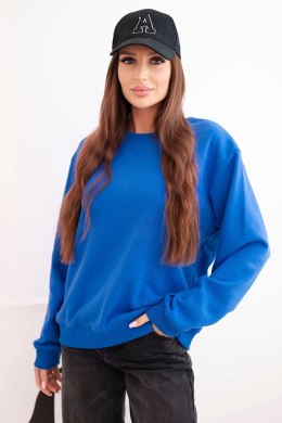 Bluza damska pętelkowa bawełniana basic z okrągłym dekoltem chabrowa