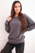 Bluza damska pętelkowa bawełniana basic z okrągłym dekoltem grafitowa