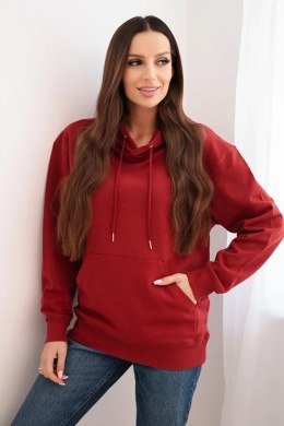 Bluza damska pętelkowa bawełniana z kapturem i kieszenią kangurką bordowa
