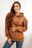 Bluza damska pętelkowa bawełniana z kapturem i kieszenią kangurką camelowa