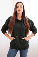 Bluza damska pętelkowa bawełniana z kapturem i kieszenią kangurką ciemno zielona