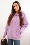 Bluza damska pętelkowa bawełniana z kapturem i kieszenią kangurką fioletowa