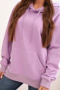 Bluza damska pętelkowa bawełniana z kapturem i kieszenią kangurką fioletowa
