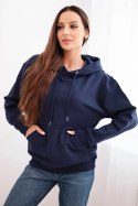 Bluza damska pętelkowa bawełniana z kapturem i kieszenią kangurką granatowa