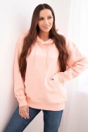 Bluza damska pętelkowa bawełniana z kapturem i kieszenią kangurką łososiowa