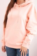 Bluza damska pętelkowa bawełniana z kapturem i kieszenią kangurką łososiowa