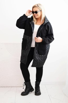 Bluza damska pikowana Plus Size z kapturem i dużymi kieszeniami czarna