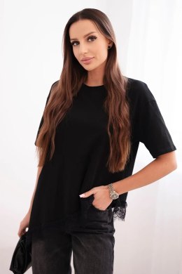 Bluzka damska bawełniana asymetryczna z koronką na dole czarna