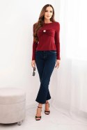 Bluzka damska z wiskozy dopasowana z drapowaniem i broszką bordowa