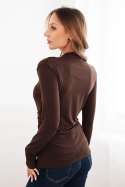 Bluzka damska z wiskozy z marszczeniem i ozdobną klamrą brązowa