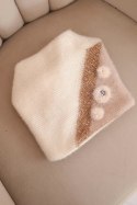 Czapka damska elegancka z futrzanymi ozdobami i brokatowym paskiem ecru