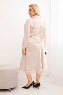 Komplet damska Plus Size z satynowym połyskiem i koronką beżowy