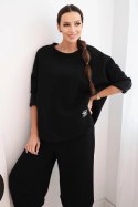 Komplet damski dresowy z grubszego materiału z szerokimi nogawkami czarny