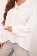 Koszula damska elegancka z wiskozy z ozdobnymi guzikami biała