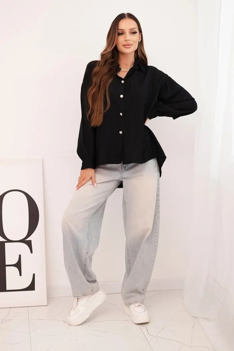 Koszula damska elegancka z wiskozy z ozdobnymi guzikami czarna