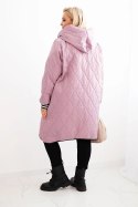 Kurtka damska Plus Size pikowana z kapturem i sportowymi mankietami ciemno różowa