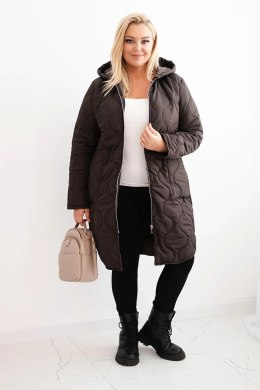 Kurtka damska Plus Size zimowa pikowana z kapturem brązowa
