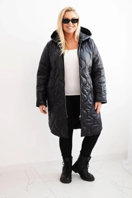 Kurtka damska Plus Size zimowa pikowana z kapturem czarna