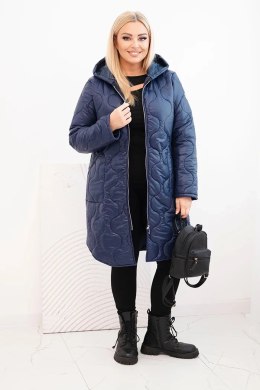 Kurtka damska Plus Size zimowa pikowana z kapturem granatowa