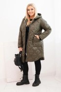 Kurtka damska Plus Size zimowa pikowana z kapturem khaki