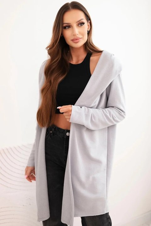 Narzutka damska z bawełny z kapturem i wydłużonym przodem szara