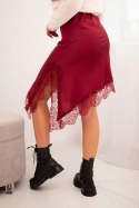 Spódnica damska wiskozowa z koronką i asymetrycznym dołem bordowa