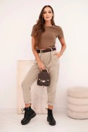Spodnie damskie z paskiem sztruksowe ciemno beżowe
